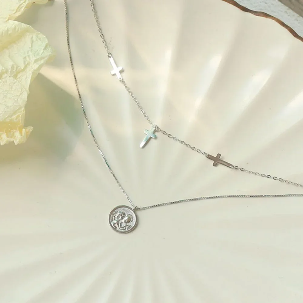 #NEW 925 Sterling Silver Vintage Coin Cross Necklace